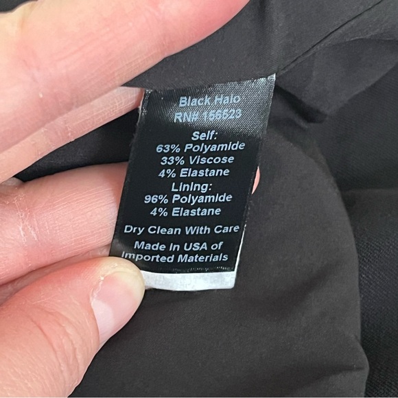 Black Halo Classic Jackie O Black Sheath Dress, Size 8, Asymmetrical, Belt - Picture 5 of 9